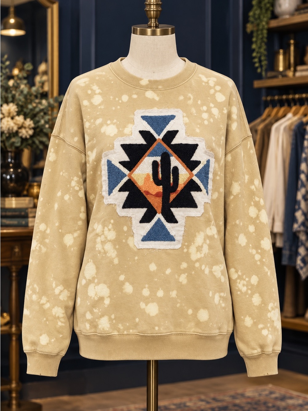 One 24 Rags chenille Desert Vibes Yellow WESTERN Sweatshirt NWT